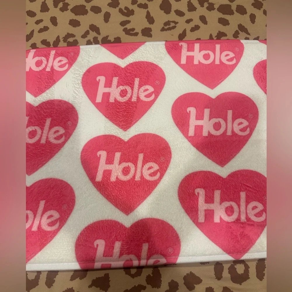 Vintage Pink Heart 'Hole' Bath Mat on White
